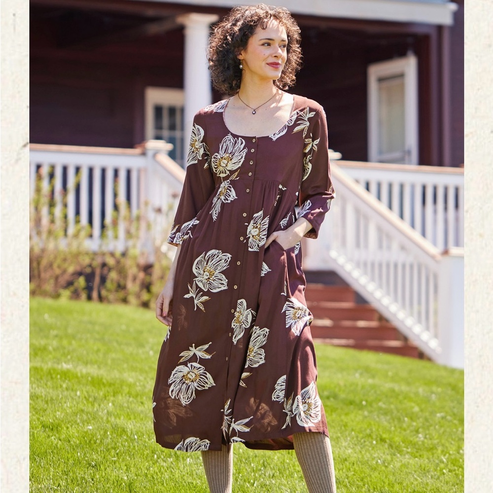 April Cornell Red Dolman Sleeve Midi SundressApril Cornell Sketch flower dress